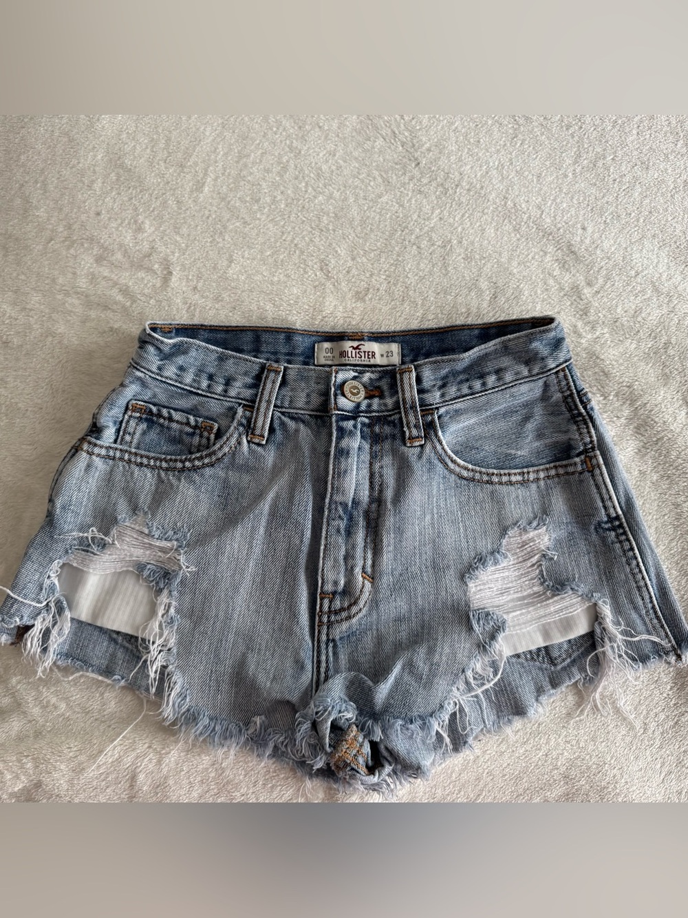 Hollister Light Wash Distressed High-Waisted Denim Shorts